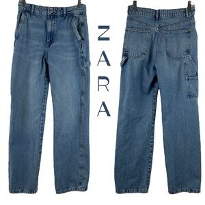 Zara Blue High Rise Cargo Jeans Size 4
